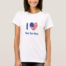 アメリカの旗ハートが大好きなブルー テキストのレディース T シャツ