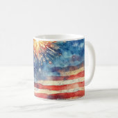 アメリカの旗。花火。 コーヒーマグカップ (正面右)