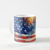 アメリカの旗。花火。 コーヒーマグカップ (正面左)