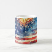 アメリカの旗。花火。 コーヒーマグカップ (中央)