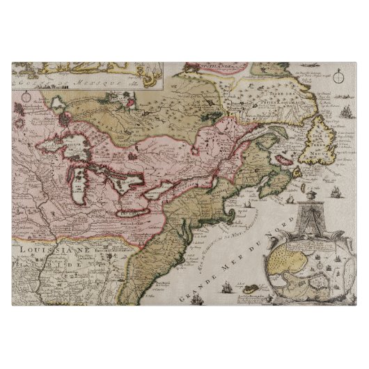 アメリカの旧フランス領植民地地図 北米ケベック カッティングボード (正面)