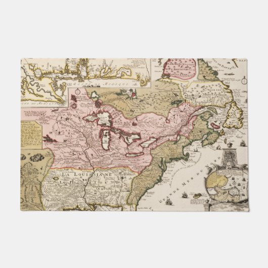 アメリカの旧フランス領植民地地図 北米ケベック ドアマット (正面)