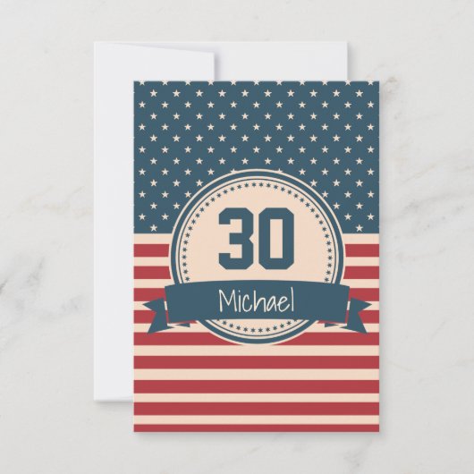 アメリカの星のストライプな旗の誕生日の招待 招待状 (正面)
