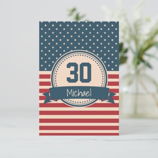 アメリカの星のストライプな旗の誕生日の招待 招待状 (スタンド正面)