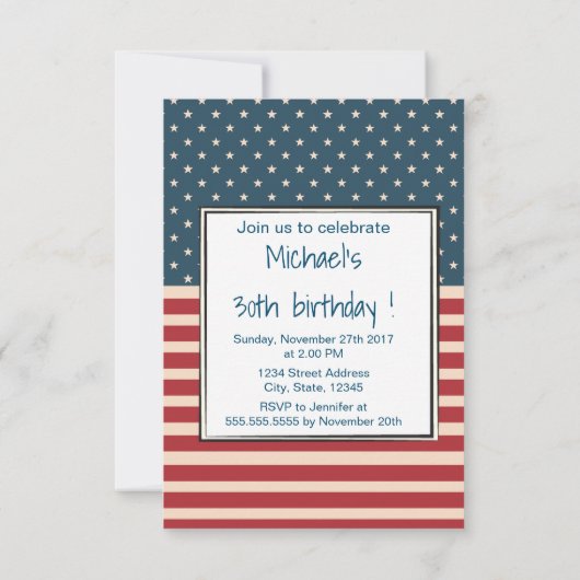 アメリカの星のストライプな旗の誕生日の招待 招待状 (裏面)