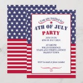 アメリカの星条旗をモチーフにしたクールな赤白青の4日7日 招待状 (正面/裏面)