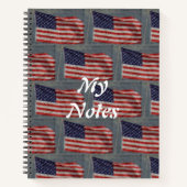 アメリカの星条旗 アメリカ国旗 アート 白いテキスト ノートブック (正面)
