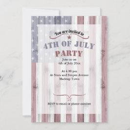 アメリカの星条旗 木製 レッド ホワイト ブルー ラスティック 4th of July 招待状