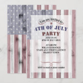 アメリカの星条旗 木製 レッド ホワイト ブルー ラスティック 4th of July 招待状 (正面/裏面)