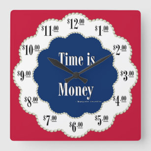 アメリカの時間はお金の時計です スクエア壁時計