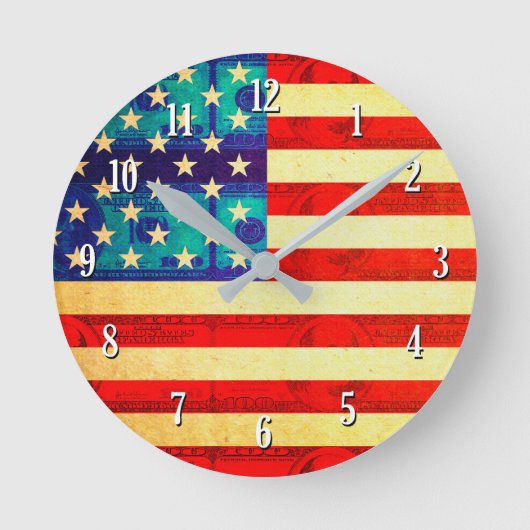 アメリカの時間は金の国旗だ ラウンド壁時計 (正面)