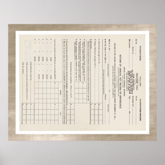 アメリカの最初の所得税型枠1040赤 ポスター (正面)