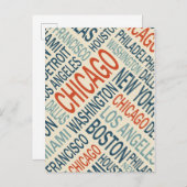 アメリカの有名都市をデザインしたヴィンテージスタイルのワードクラウド ポストカード (正面/裏面)