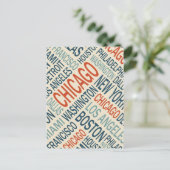 アメリカの有名都市をデザインしたヴィンテージスタイルのワードクラウド ポストカード (スタンド正面)