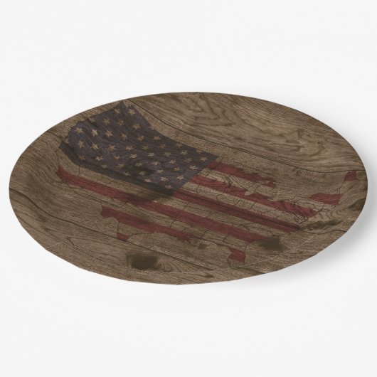 アメリカの木材上素朴旗 |アメリカ愛国心 ペーパープレート (アングル)