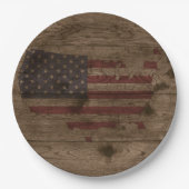 アメリカの木材上素朴旗 |アメリカ愛国心 ペーパープレート (正面)