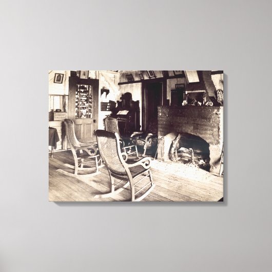 アメリカの木造の小屋のインテリア、c.1880s (pho) キャンバスプリント (正面)