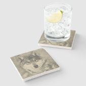 アメリカの材木オオカミの鉛筆のスケッチ ストーンコースター (横)