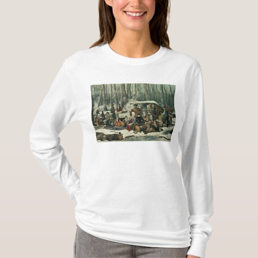 アメリカの森林場面-砂糖で甘くしているかえで1856年 Tシャツ (正面)