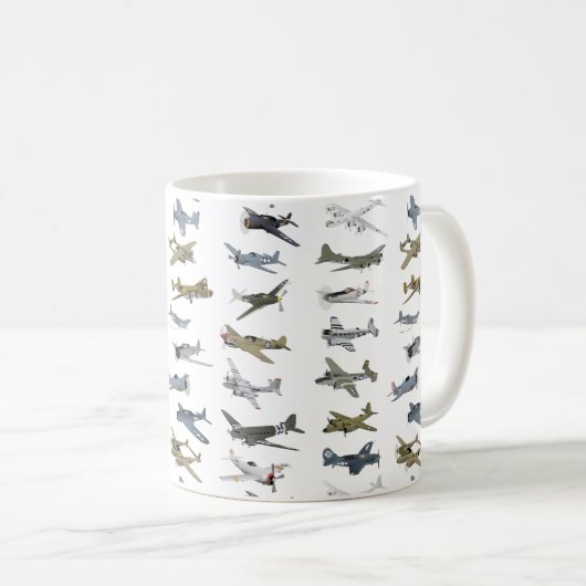 アメリカの様々な第2次世界大戦飛行機 コーヒーマグカップ (正面右)