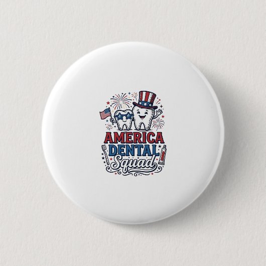 アメリカの歯科チーム愛国的な歯のベクター デザイン 缶バッジ (正面)