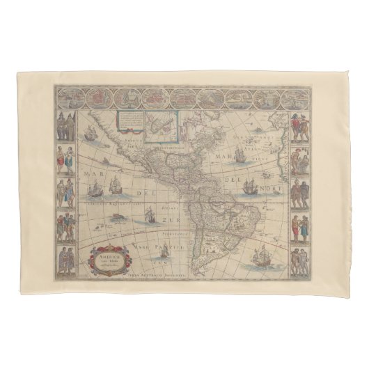 アメリカの歴史地図（南・北アメリカ） 枕カバー (正面左)