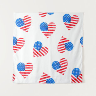 アメリカの水彩旗(ハート) タペストリー