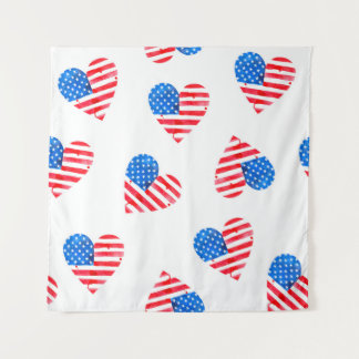 アメリカの水彩旗(ハート) タペストリー