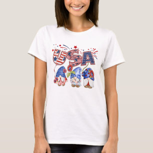 アメリカの水彩画の小人 7月4日 愛国心あふれるTシャツ Tシャツ