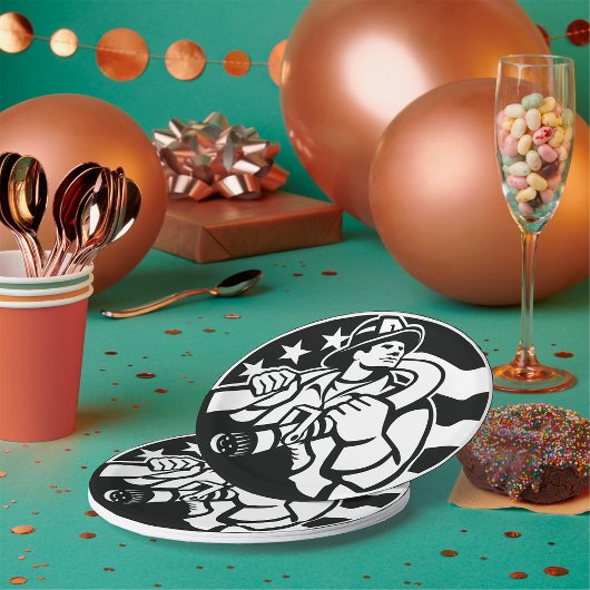 アメリカの消防はっきりした士の英雄と白 ペーパープレート