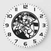 アメリカの消防はっきりした士の英雄と白 ラージ壁時計 (正面)