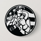 アメリカの消防はっきりした士の英雄と白 缶バッジ (正面)