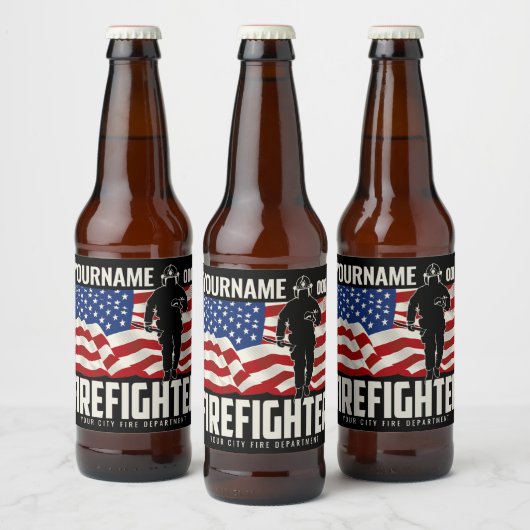アメリカの消防士レスキューUSA旗 国民的 ビールラベル (ボトル)