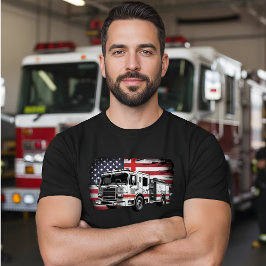 アメリカの消防士旗と消防車Tシャツ Tシャツ