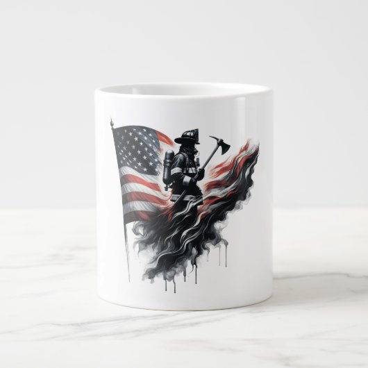 アメリカの消防士。州の統一された国旗。 ジャンボコーヒーマグカップ (正面)