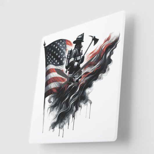 アメリカの消防士。州の統一された国旗。 スクエア壁時計 (傾斜)