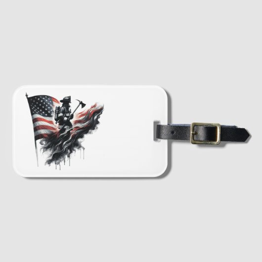 アメリカの消防士。州の統一された国旗。 ラゲッジタグ (正面横)