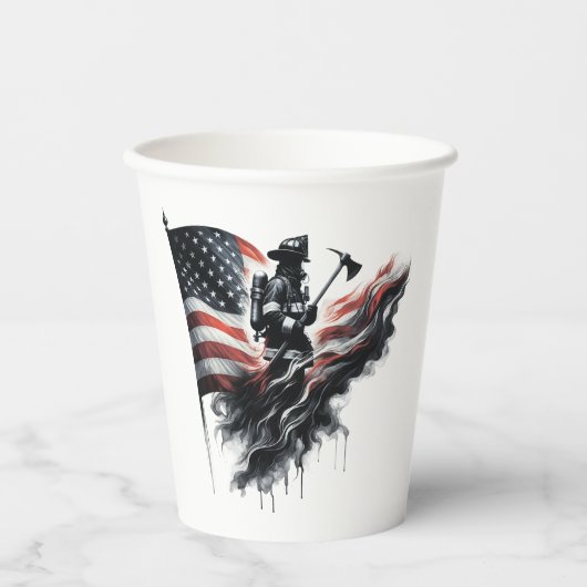 アメリカの消防士。州の統一された国旗。 紙コップ (正面)