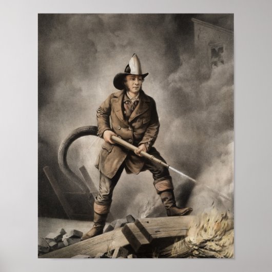 アメリカの消防士 – 敵に向かって – 1858 ポスター (正面)