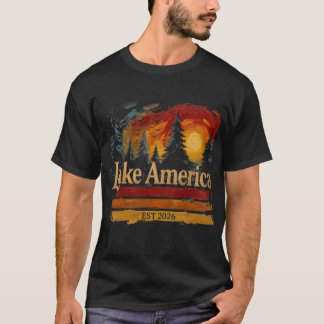 アメリカの湖のビンテージサンセット メンズ レディース Tシャツ