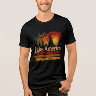 アメリカの湖のビンテージサンセット 男女兼用 トライブレンドTシャツ