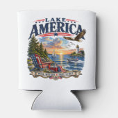 アメリカの湖の夕日愛国ワシ 缶クーラー (裏面)