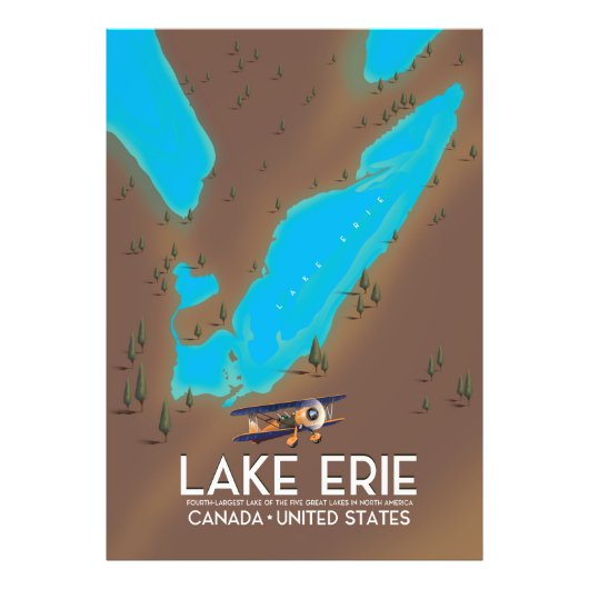 アメリカの湖、エリー湖の地図の旅行ポスター フォトプリント            (正面)