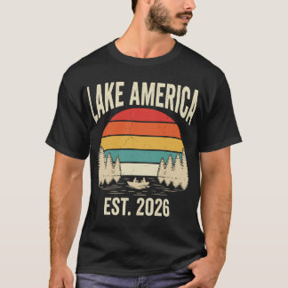 アメリカの湖 Est 2026 ヴィンテージサンセット グレートレイクス Tシャツ