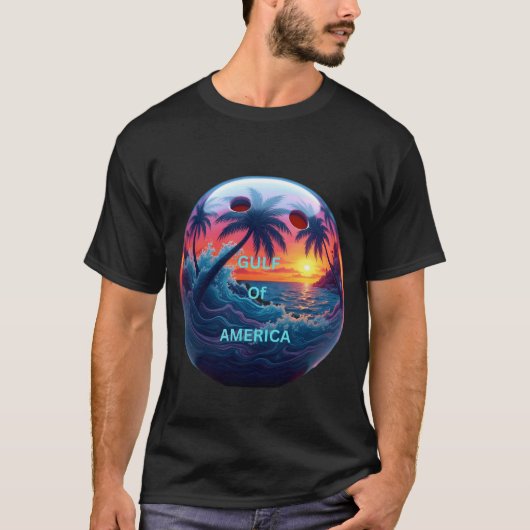 アメリカの湾がデザインされたボウリングボール Tシャツ (正面)