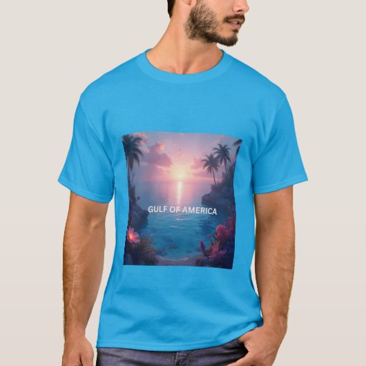 アメリカの湾と夕日 Tシャツ (正面)