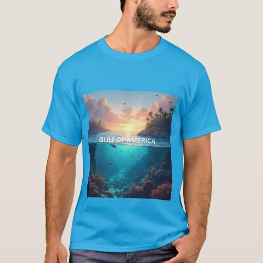 アメリカの湾の日の出と水中の景色 Tシャツ (正面)
