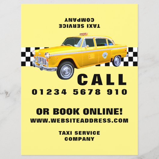 アメリカの漫画のスタイル、黄色いタクシーと価格表 チラシ (正面)