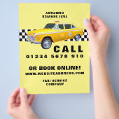 アメリカの漫画のスタイル、黄色いタクシーと価格表 チラシ (手)