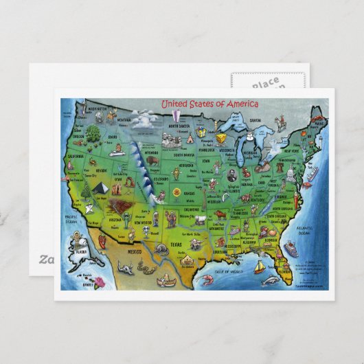 アメリカの漫画地図 ポストカード (正面/裏面)